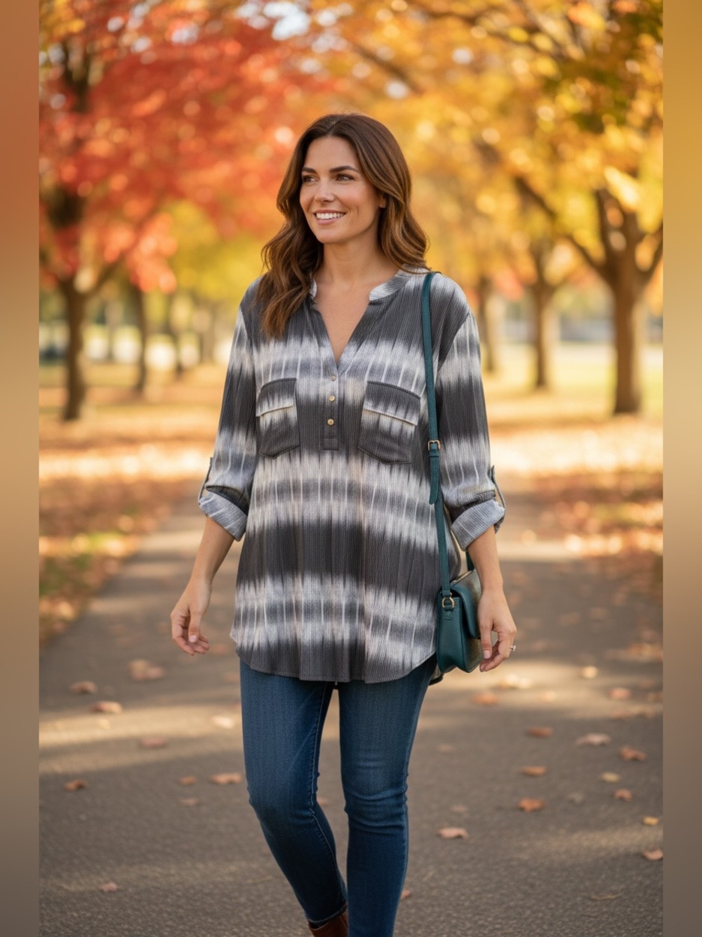 Cocomo Black & Gray Tie-Dye Button Henley Tunic
